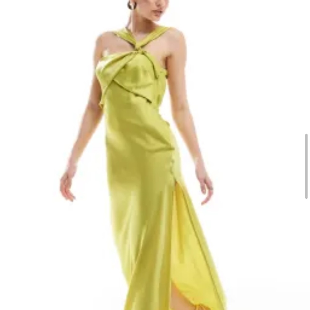 ASOS Petite Green and Yellow Tie Front Gown